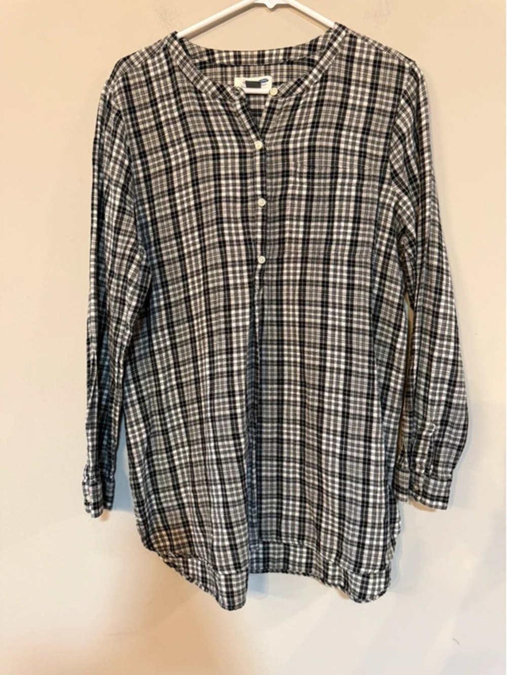 Old Navy Women’s Large Black & White Plaid Cotton Tunic Blouse Long Sleeve